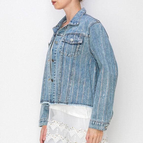 new ORIGMAI embellished jean denim jacket (4-colors) SM-2X classic rhinestones - Picture 12 of 16